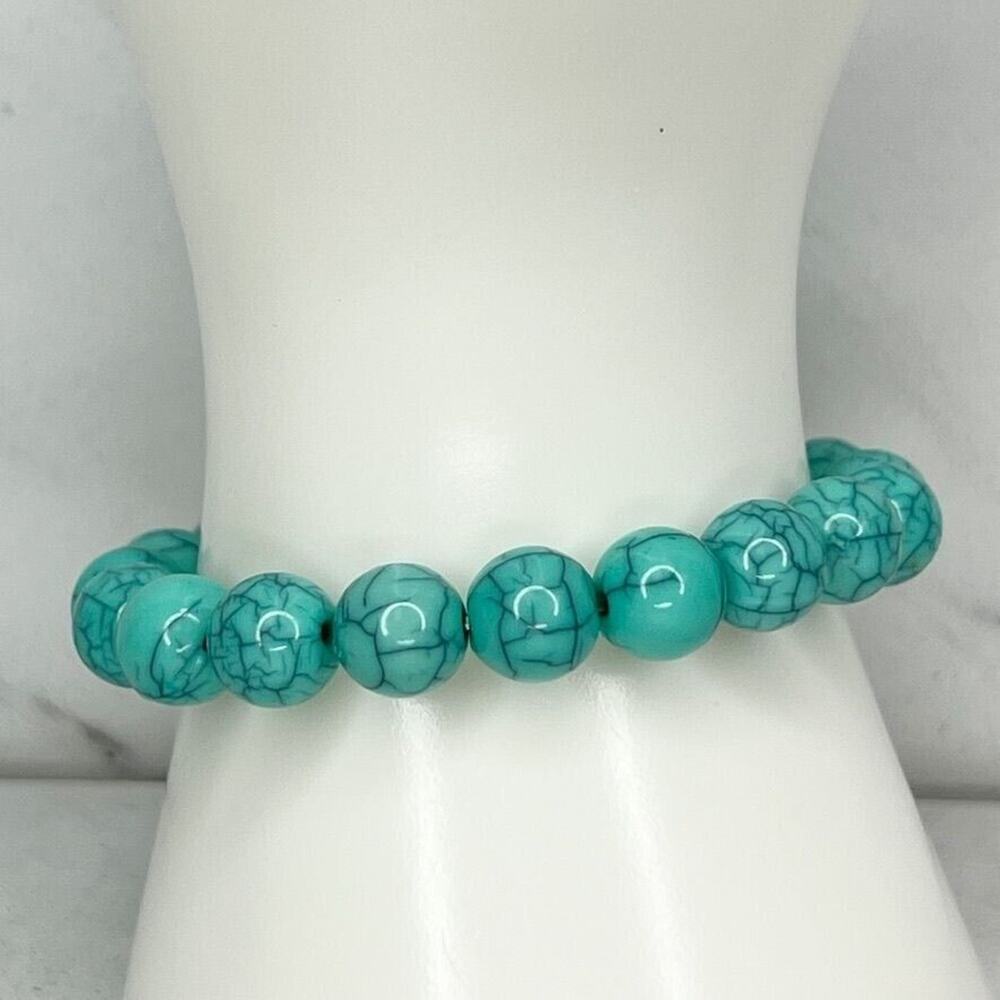Faux Turquoise Bubble Beaded Stretch Bracelet